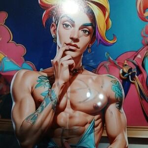 Framed Deviant Art  Gay Man Male Nude Pop Art / Art Deco 8x12 In Matted 11x14